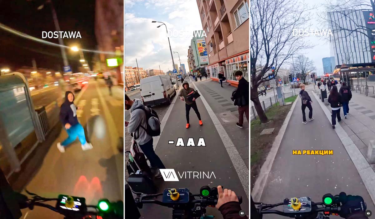 Парень из GLOVO кошмарит в Варшаве пешеходов и водителей, записывая это на видео. А еще и кричит на них. Для чего?