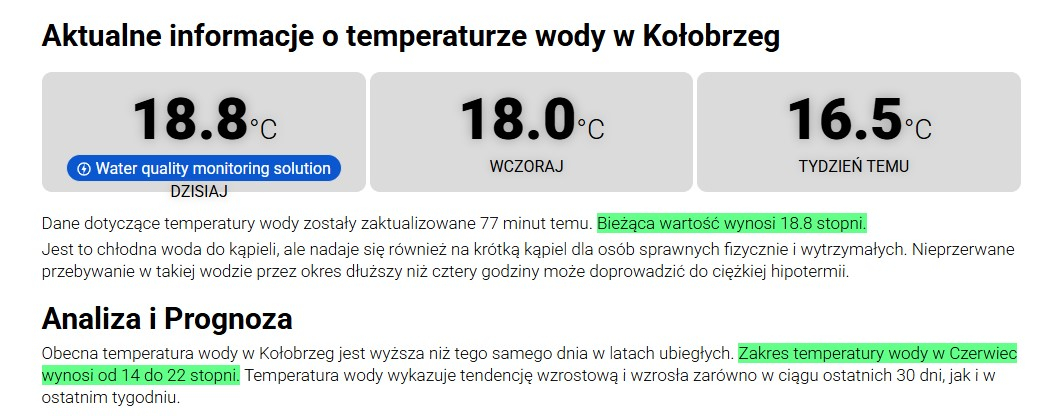 Kołobrzeg temperatura wody