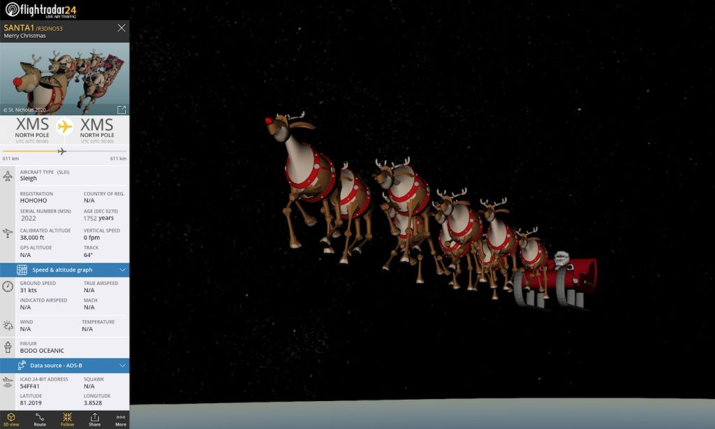 Santa 3D Mode Flightradar24 1024x614
