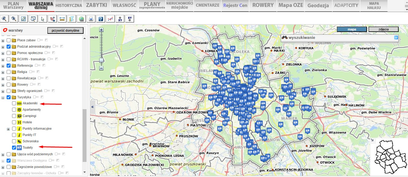 mapa toalety